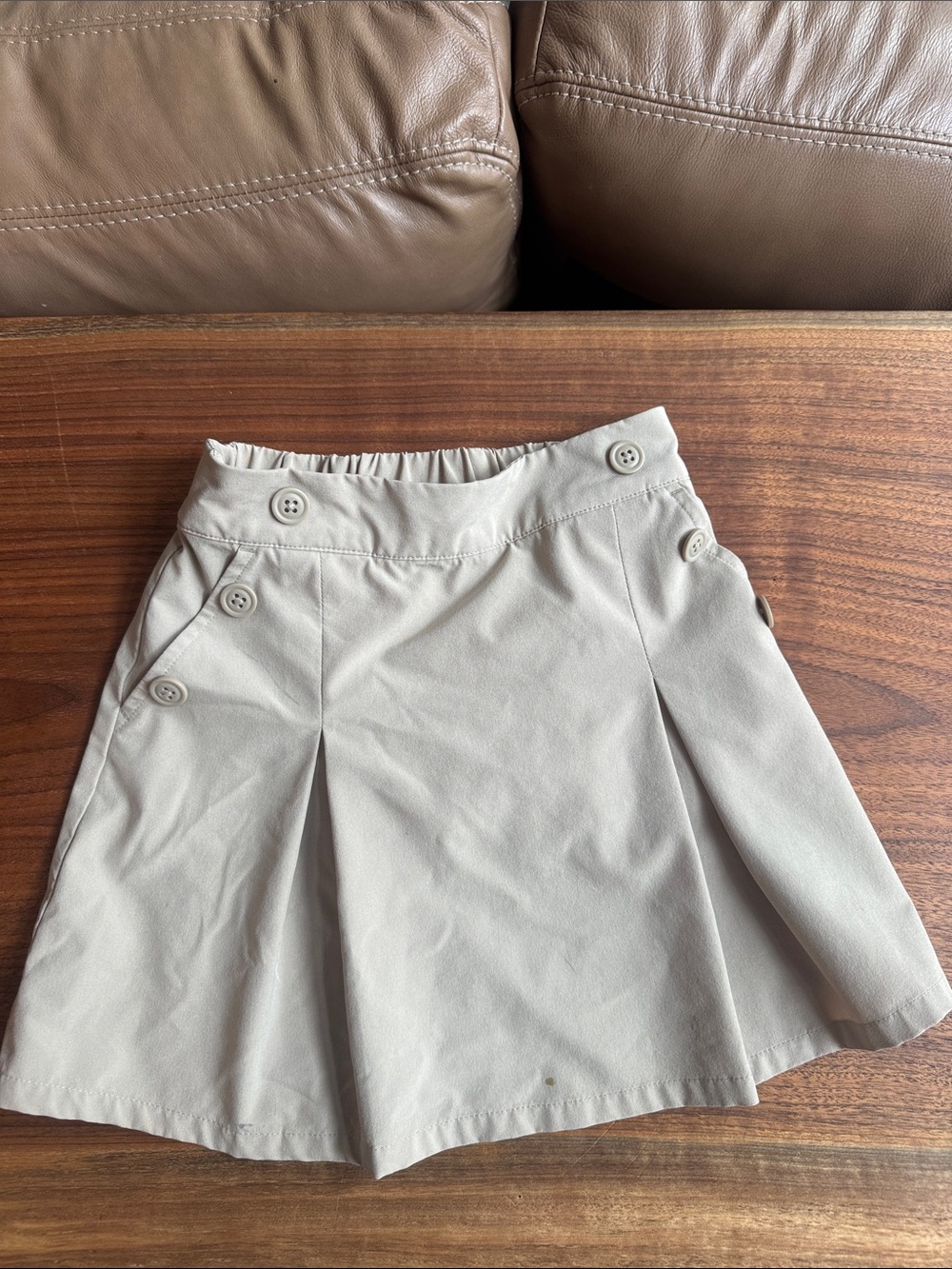 Cat & Jack Light Beige Pleated Mini Skirt with Button Accents
